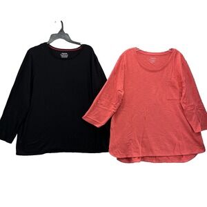 Chico's Top Lot of 2 Womens Size 3 Black Orange Coastal Tunic Boho Casual Travel